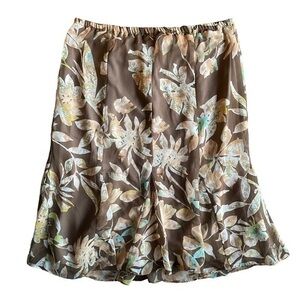 Studio One Floral Brown Green and Tan Midi Skirt Size 6